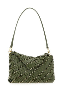 Rabanne women’s olive green leather handbag with scalloped overlapping scale design and gold-tone metal hardware