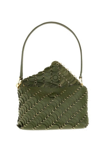 Rabanne women’s leather bag green olive with scalloped overlapping scale design and gold-tone hardware accents