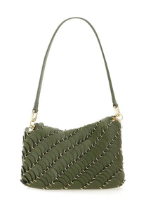 Olive green Rabanne women’s leather shoulder bag with scalloped overlapping scale design and gold-tone hardware