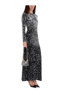 Rabanne women’s long dress black long-sleeved floor-length gown with black and silver sequins and high neckline