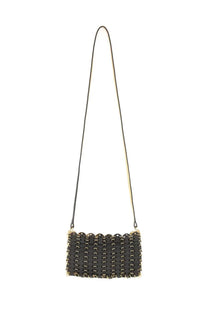 Rabanne women’s nano flip black leather crossbody bag with gold-tone chain-link hardware and shoulder strap