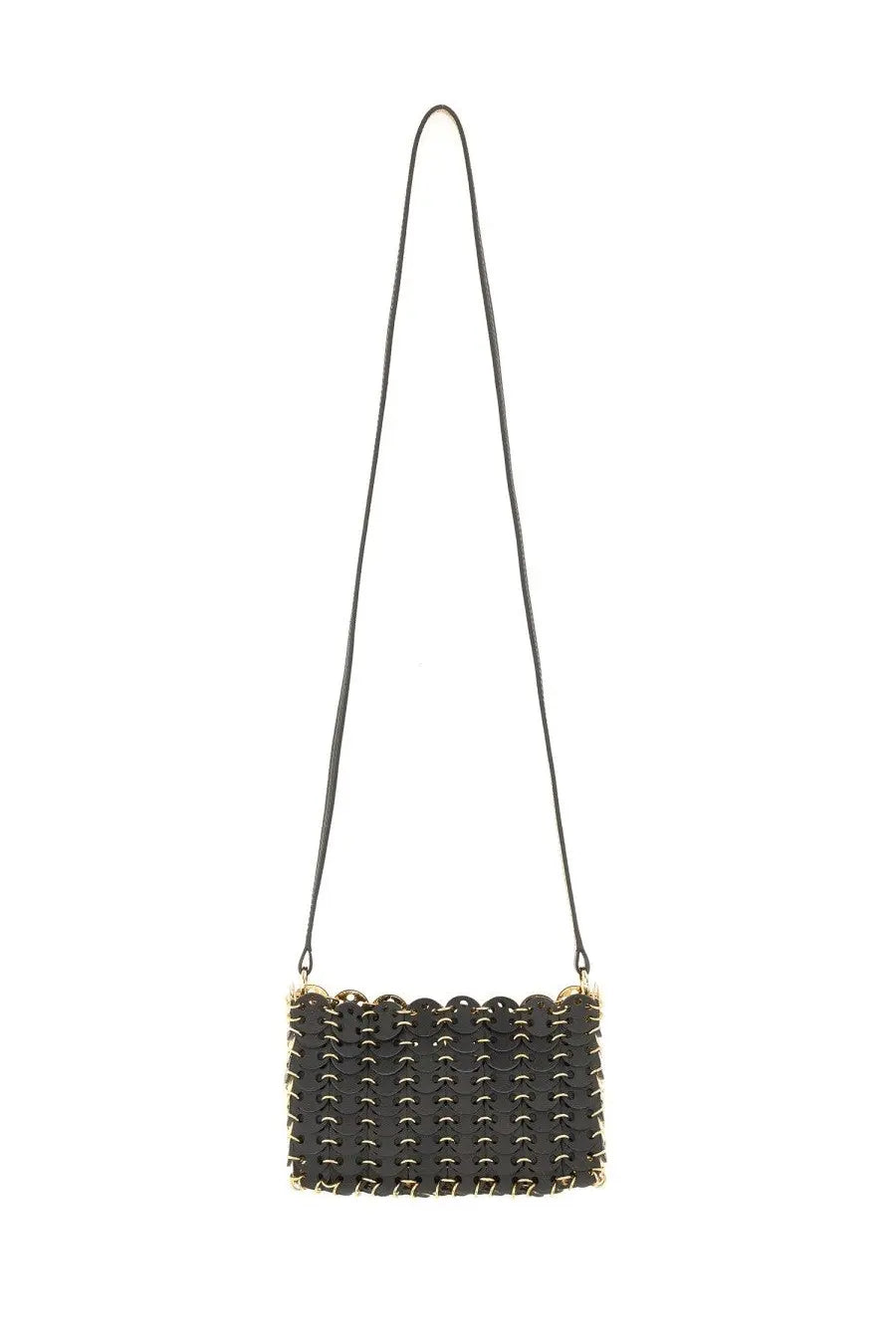 Rabanne women’s nano flip bag black leather crossbody with gold-tone chain-link and shoulder strap hardware