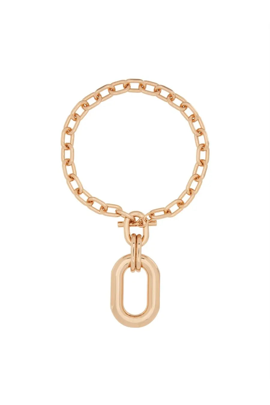 Rose gold toned chain bracelet with sleek oval link pendant in polished finish from rabanne women’s necklace link blue collection