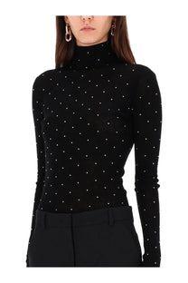 Rabanne women’s secon skin efect mesh black turtleneck top with delicate pattern of small white dots