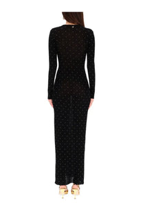 Rabanne women’s second skin effect black long-sleeved maxi dress with subtle polka dot pattern