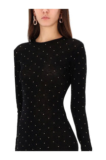 Rabanne women’s second skin effect long dress in black with white polka dots and long sleeves