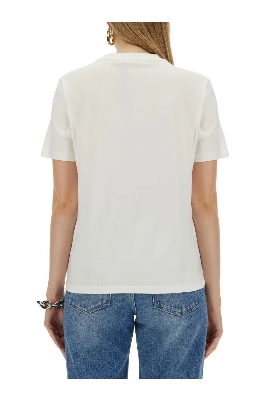 Rabanne women’s white short-sleeved shirt with soft lightweight fabric and subtle ruching at the shoulders