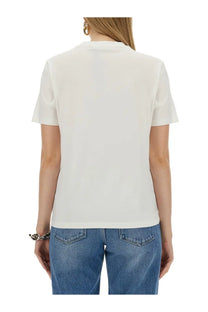 Rabanne women’s white short-sleeved shirt with soft lightweight fabric and subtle ruching at the shoulders