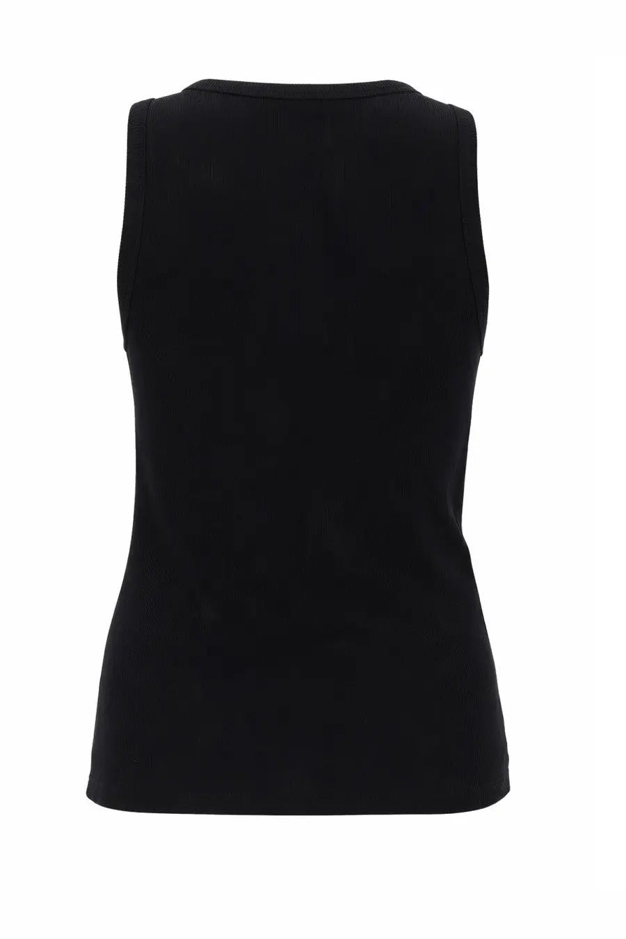 Rabanne women’s black sleeveless top with smooth fabric and form-fitting silhouette featuring piercing detail