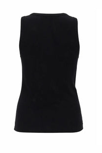 Rabanne women’s black sleeveless top with smooth fabric and form-fitting silhouette featuring piercing detail