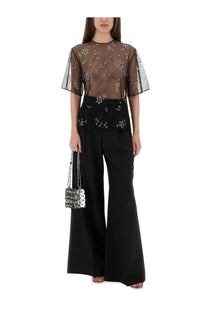 Rabanne women’s transparent top black mini bag with black sequins and silver chain strap for evening use