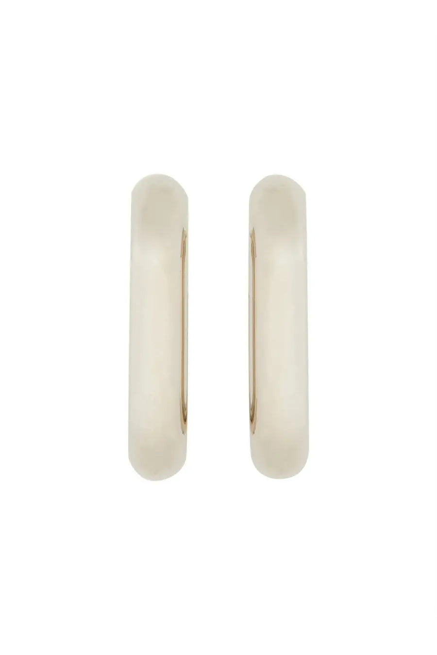 Rabanne women’s silver XL link hoop earrings with cream matte finish and subtle gold-tone inner band