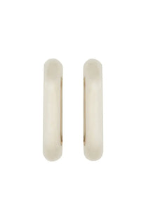 Rabanne women’s silver XL link hoop earrings with cream matte finish and subtle gold-tone inner band