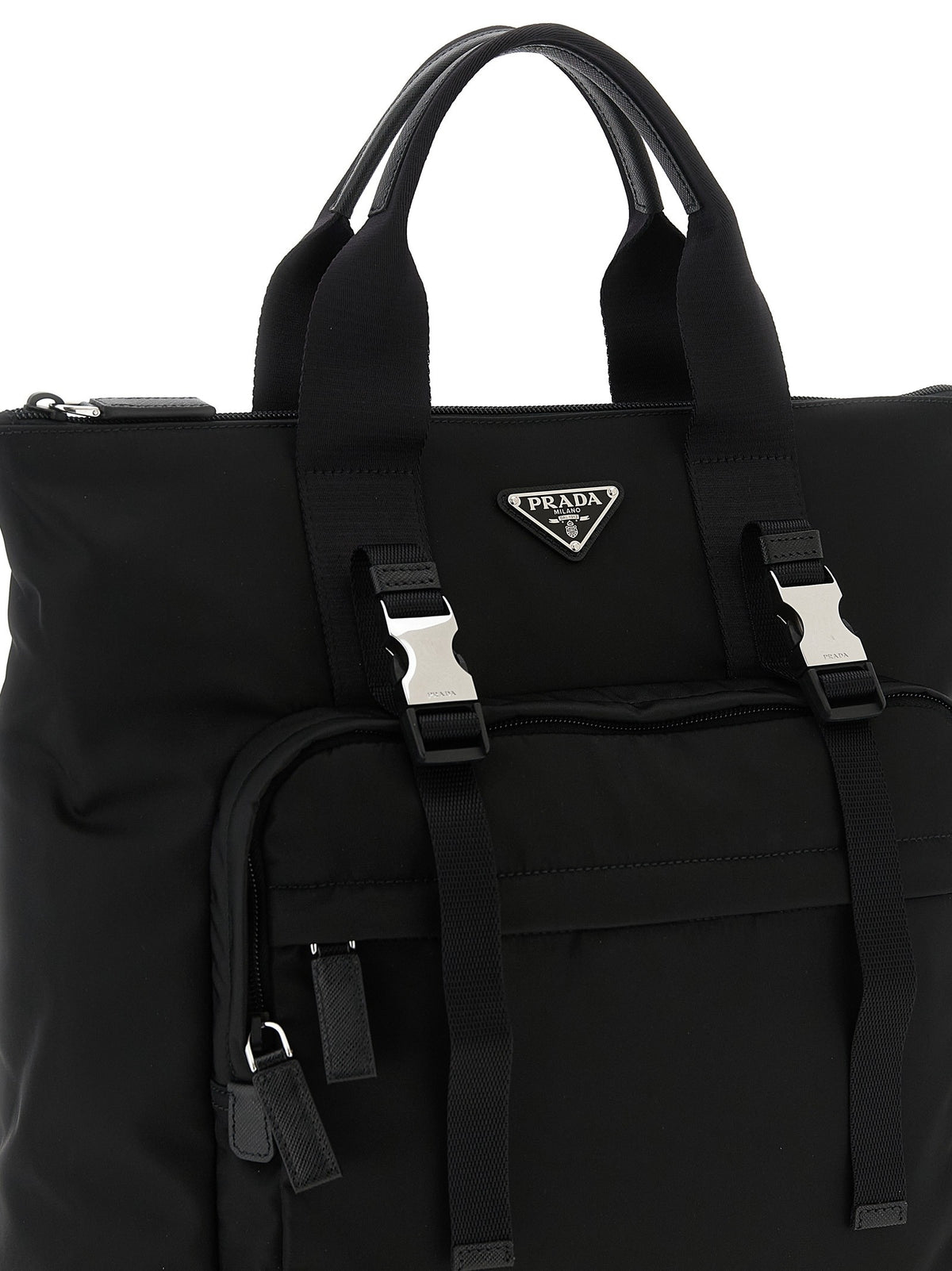 PRADA Re Nylon and Saffiano Backpack Shopping Bag Black