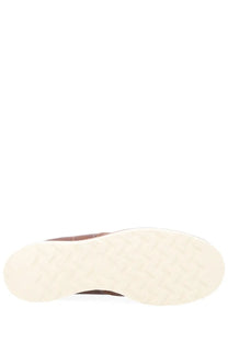 Brown leather red wing men’s mocassino shop moc oxford sneaker with cream textured diamond tread rubber sole