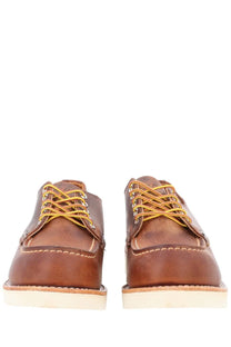 Red wing men’s mocassino shop moc oxford brown leather work boots with tan laces and white rubber sole