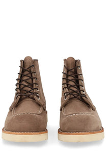 Red wing men’s stivale stringato classic moc beige brown suede work boots with black laces and tan rubber sole