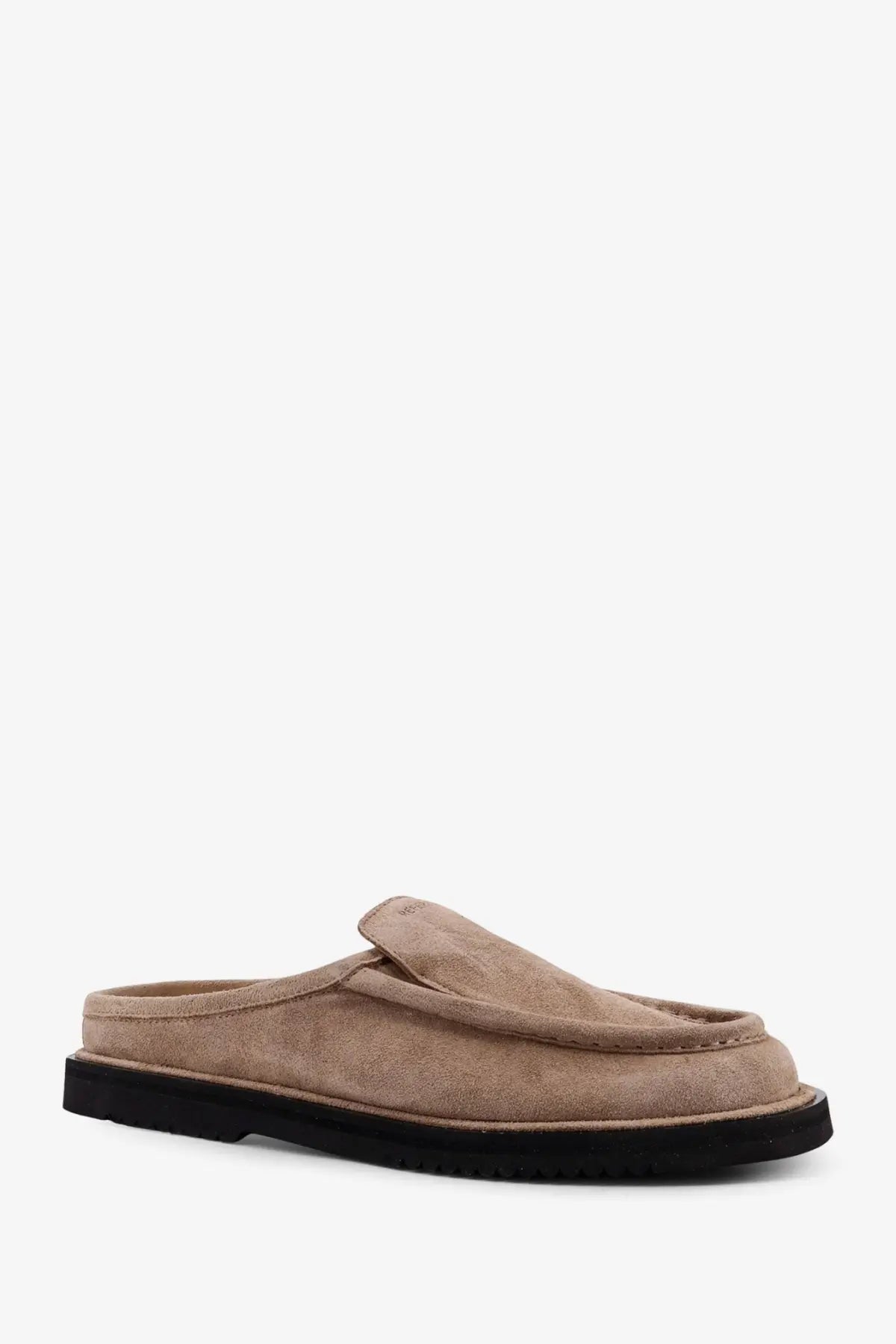 Reference men’s the canoa resort beige suede mule slip-on loafer with black rubber sole for casual wear