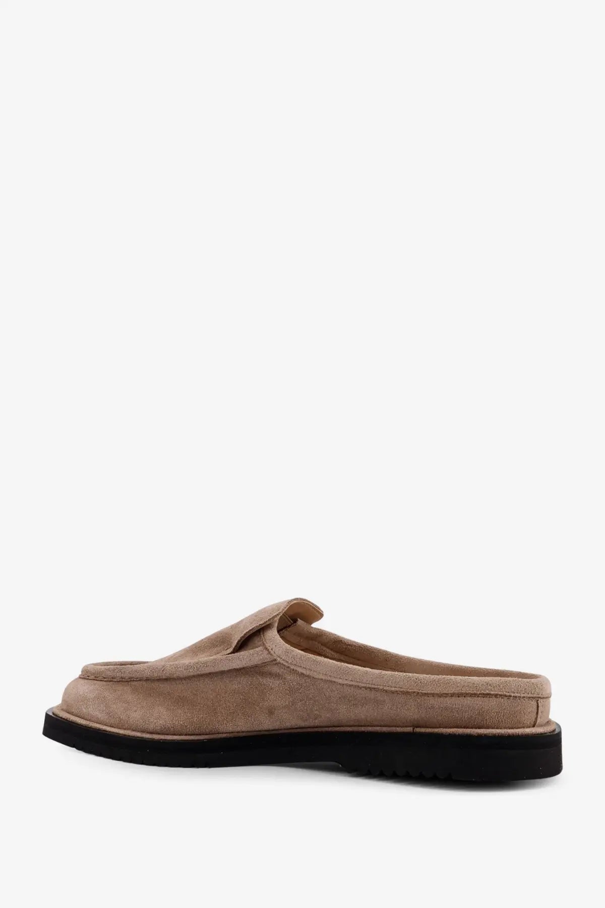 Beige suede mule slip-on shoe with black rubber sole from reference mens the canoa resort suede sabot collection