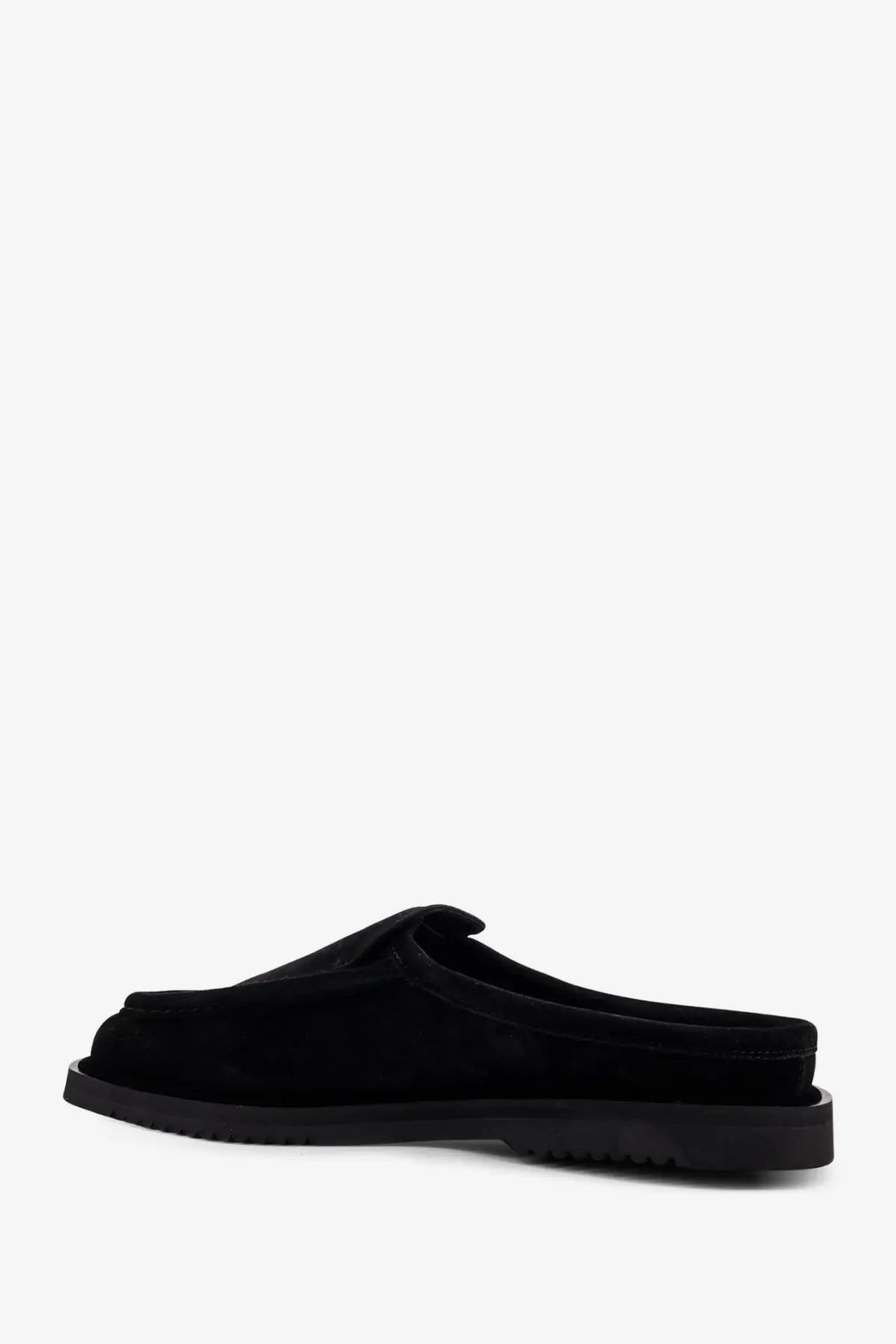 Black suede mule slip-on shoe with a chunky rubber sole from Reference mens the canoa resort suede sabot black collection