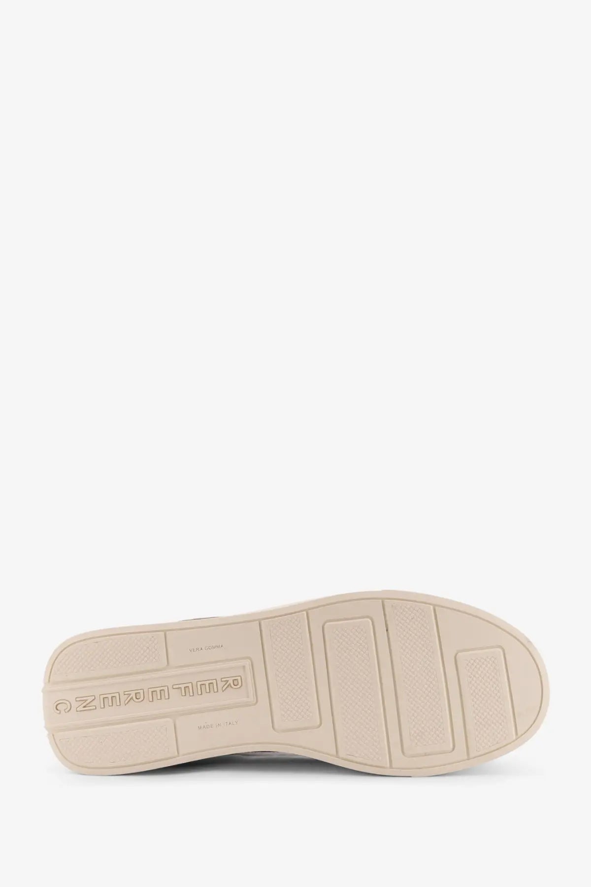 Beige rubber sole with embossed brand logo and textured grip on reference men’s the cassetta suede sneakers