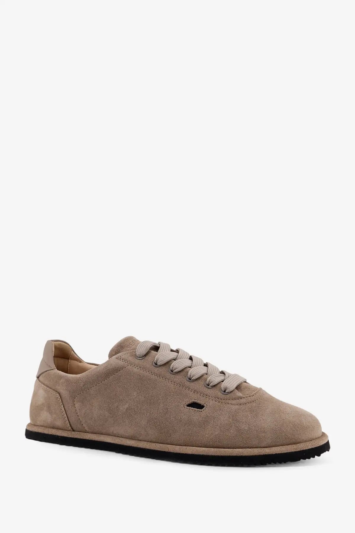 Beige suede low-top men’s sneaker with matching laces and black rubber sole from Reference The Shamal collection