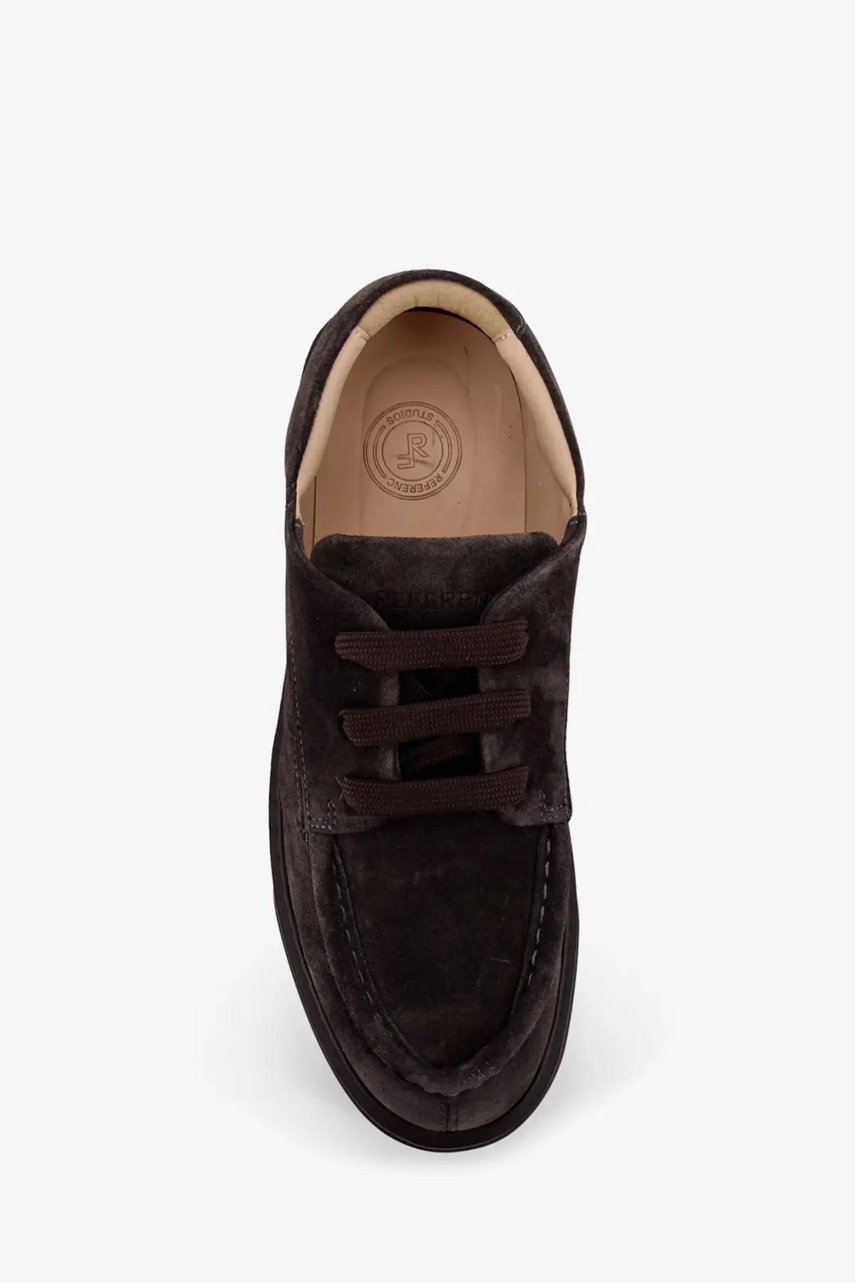 Dark brown suede men’s slip-on shoe with elastic laces and stitched toe cap from Reference Tahoe collection