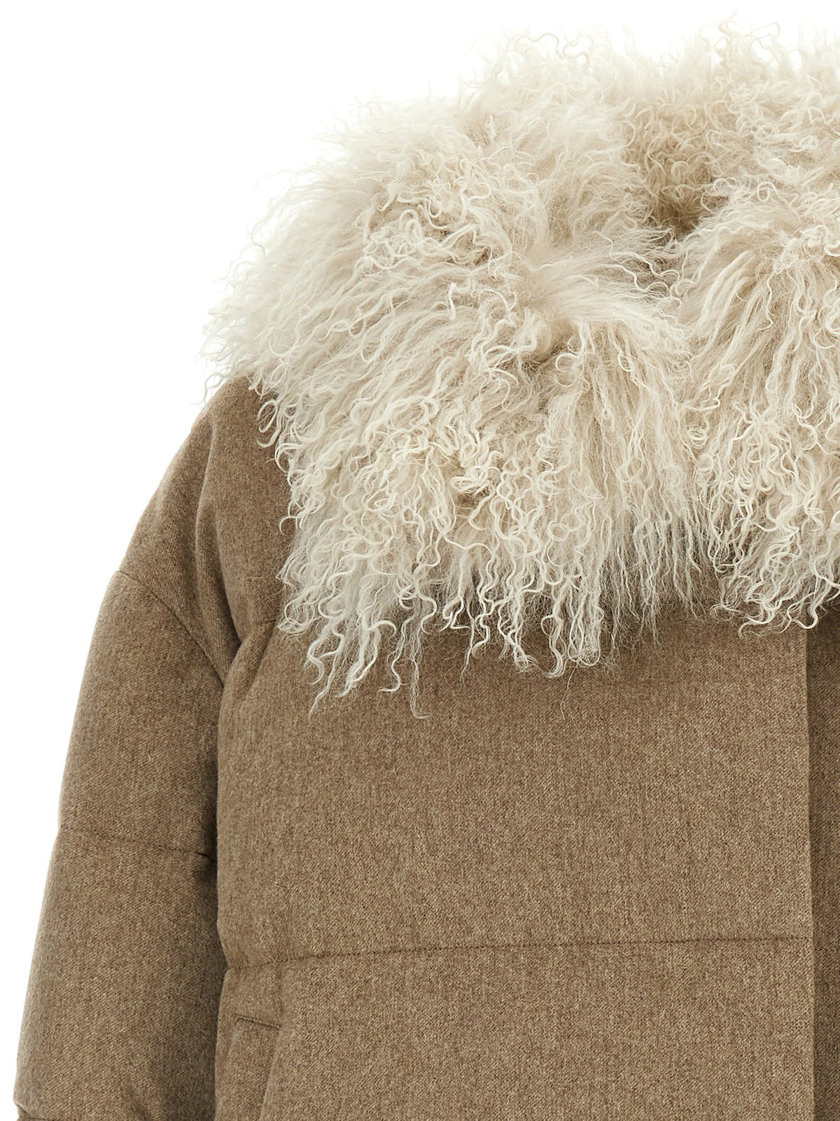 Yves Salomon Army Removable Insert Down Jacket Beige, view 3
