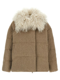 Yves Salomon Army Removable Insert Down Jacket Beige