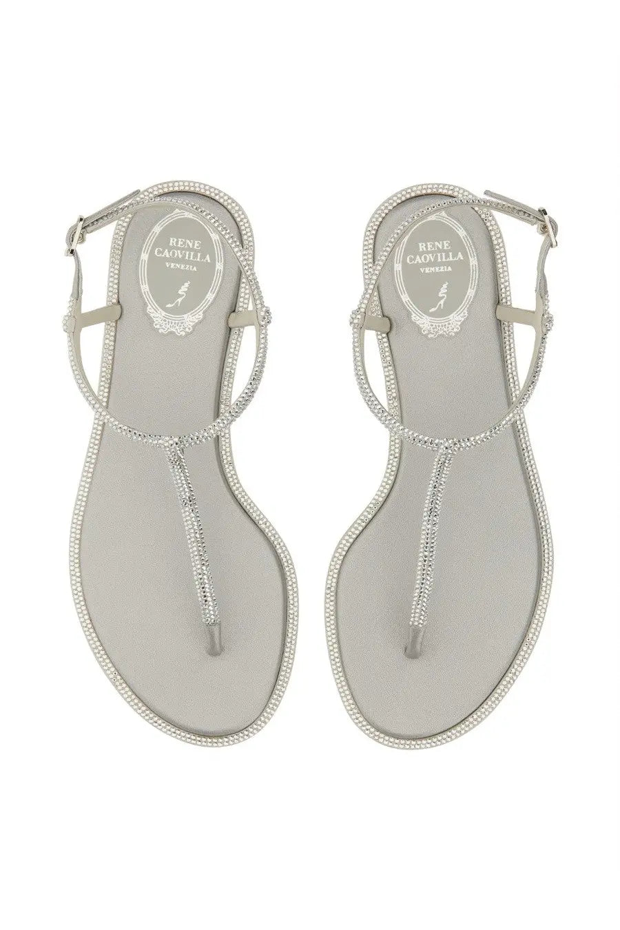 Rene Caovilla women’s sandal diana silver rhinestone-embellished thong sandals in silver leather material