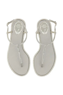 Rene Caovilla women’s sandal diana silver rhinestone-embellished thong sandals in silver leather material