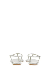 Rene Caovilla women’s sandal Diana silver silver t-strap flat sandal with sparkling beaded design