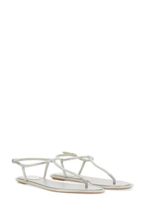 Rene Caovilla women’s silver t-strap sandal diana with delicate sparkling embellishments and flat sole