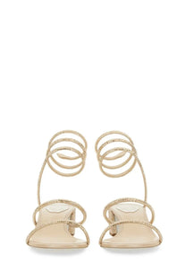 Rene caovilla women’s sandalo cleo beige gold-toned crystal-embellished spiral strap sandals front view