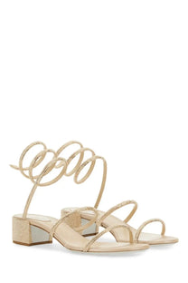 Rene Caovilla women’s beige strappy sandals with rhinestone detailing and textured block heel