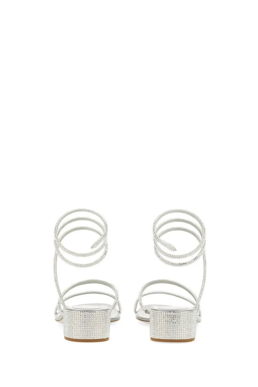 Rene caovilla women’s silver wraparound sandals with crystal embellishments and block heels