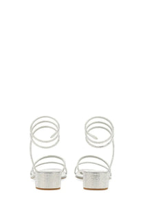 Rene caovilla women’s silver wraparound sandals with crystal embellishments and block heels
