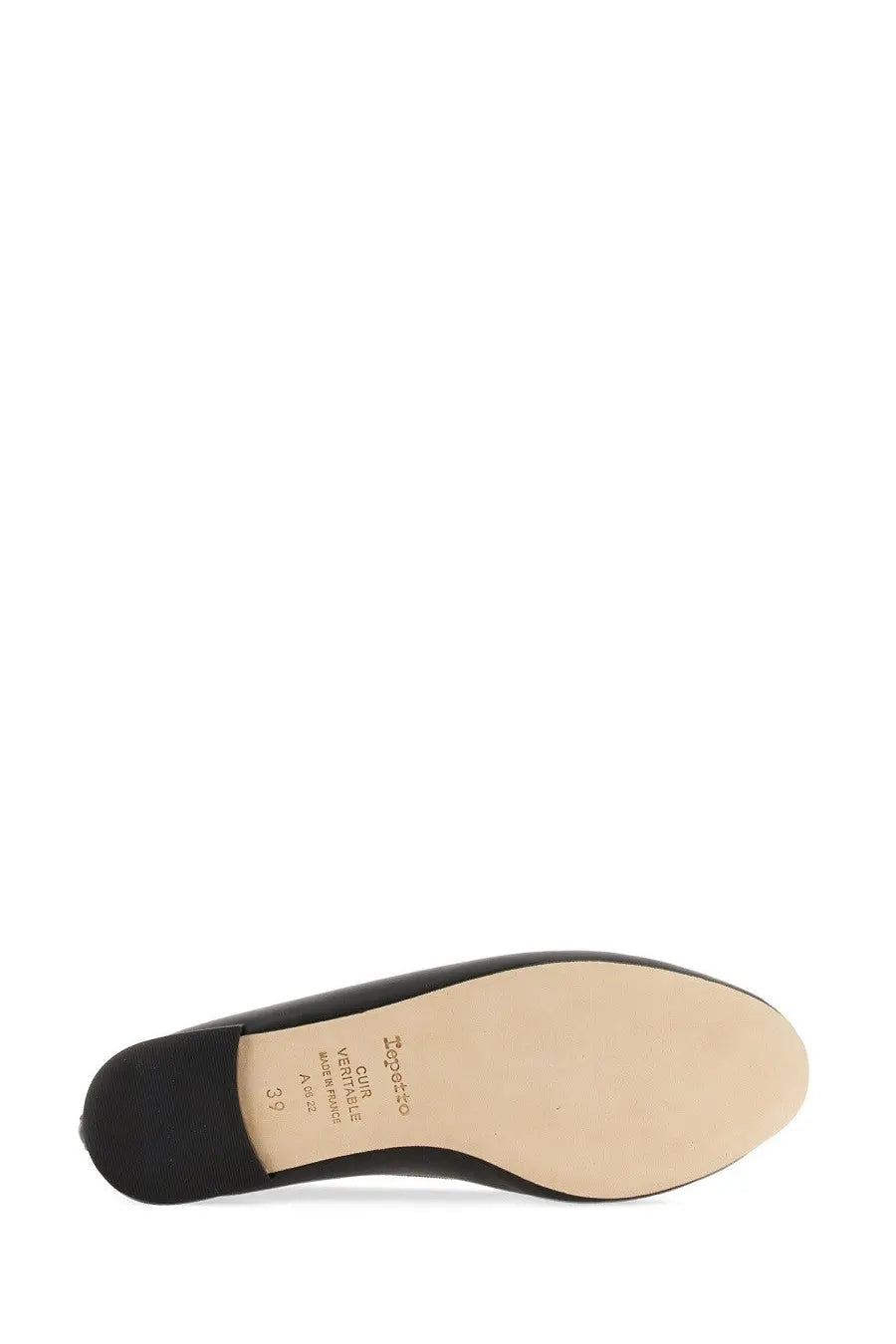 Black leather Repetto women’s ballerina Cendrillon flat shoe with minimalist design and Tods brand name on insole