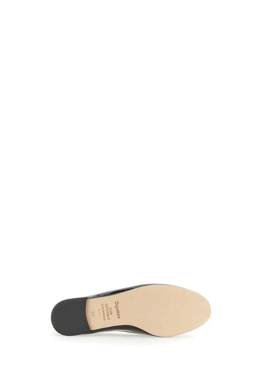 Repetto women’s ballerina Cendrillon black patent leather mule shoe with low heel and beige insole