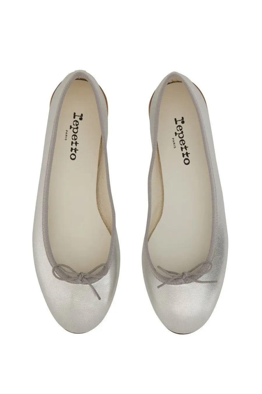 Repetto women’s ballerina cendrillon silver metallic ballet flats with delicate toe bow soft lining and iepetto paris branding