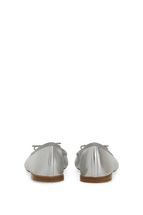 Repetto women’s ballerina cendrillon silver flat shoes with silver metallic leather and delicate bow details at the toe