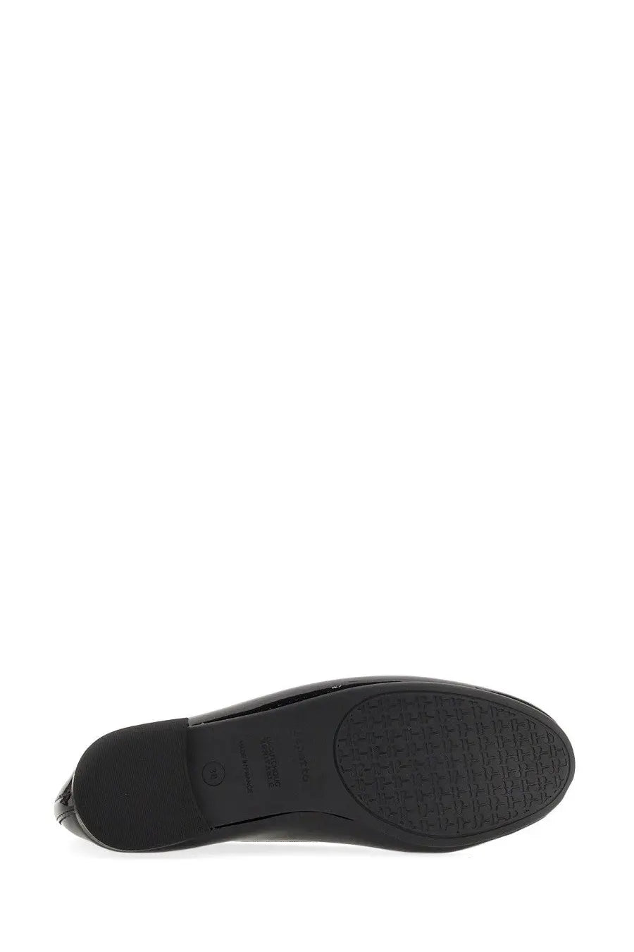 Repetto women’s ballerina lili black flat shoe in black patent leather with a textured rubber sole