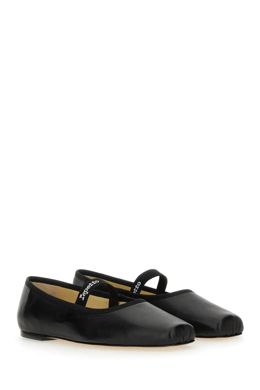 Repetto women’s ballerina Lisbeth black leather mary jane flats with minimalist design and loretta embroidered strap