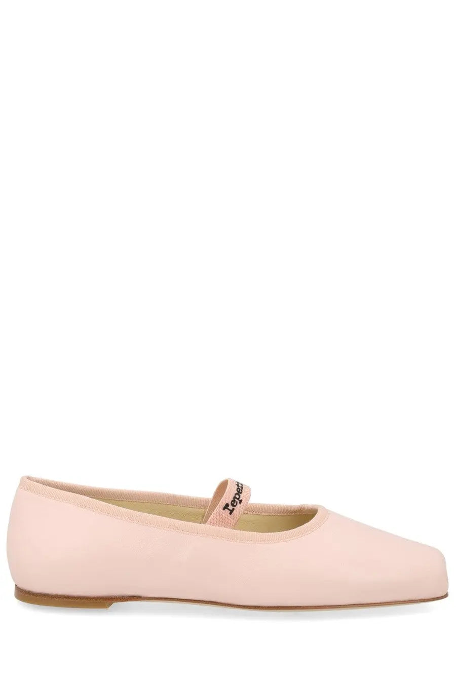 A soft pink Repetto women’s ballerina Lisbeth blue ballet flat with sleek minimalist design and subtle brand strap across instep
