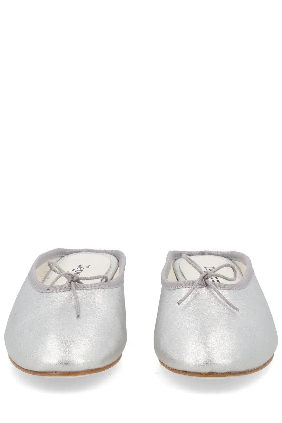 Repetto women’s ballerina mule Camille silver with silver metallic ballet flats lace-up detailing and soft flexible sole