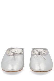 Repetto women’s ballerina mule Camille silver with silver metallic ballet flats lace-up detailing and soft flexible sole