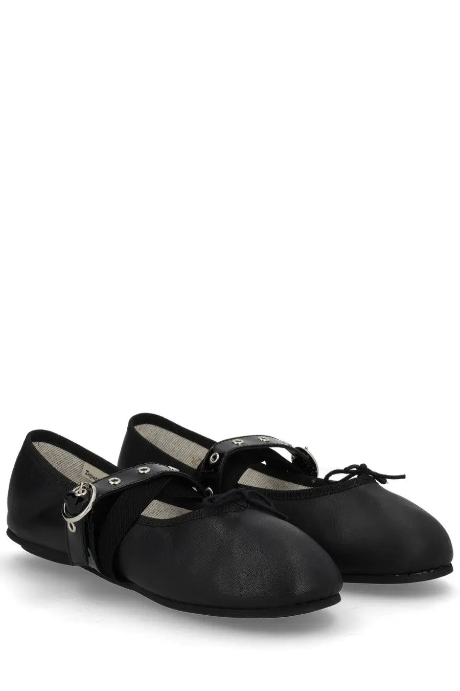Repetto women’s ballerine ballet twist mary jane black leather flats with silver buckle and decorative eyelets