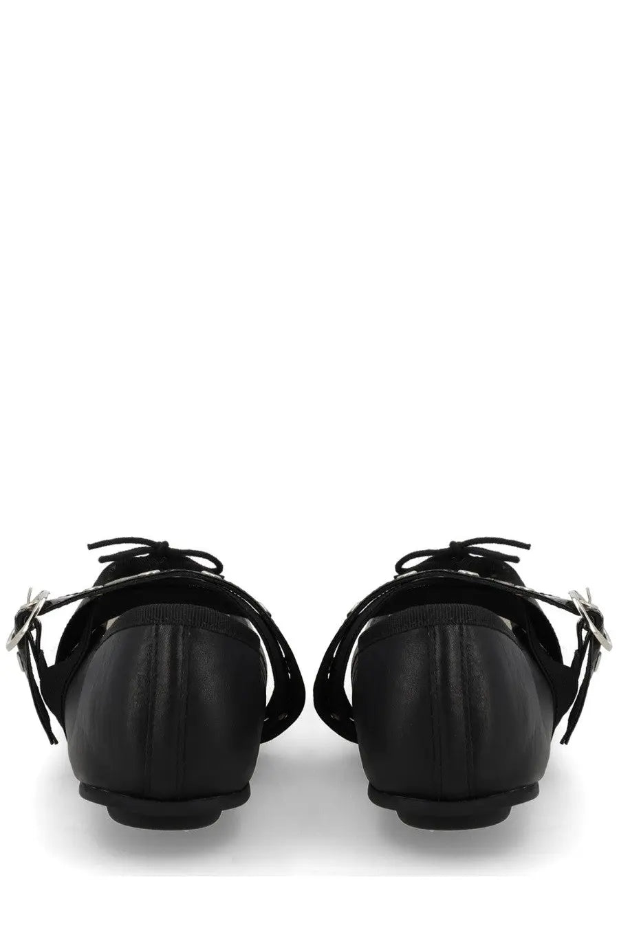Repetto women’s ballerine ballet twist mary jane black leather flats with silver buckle straps and tied laces