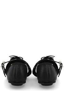 Repetto women’s ballerine ballet twist mary jane black leather flats with silver buckle straps and tied laces