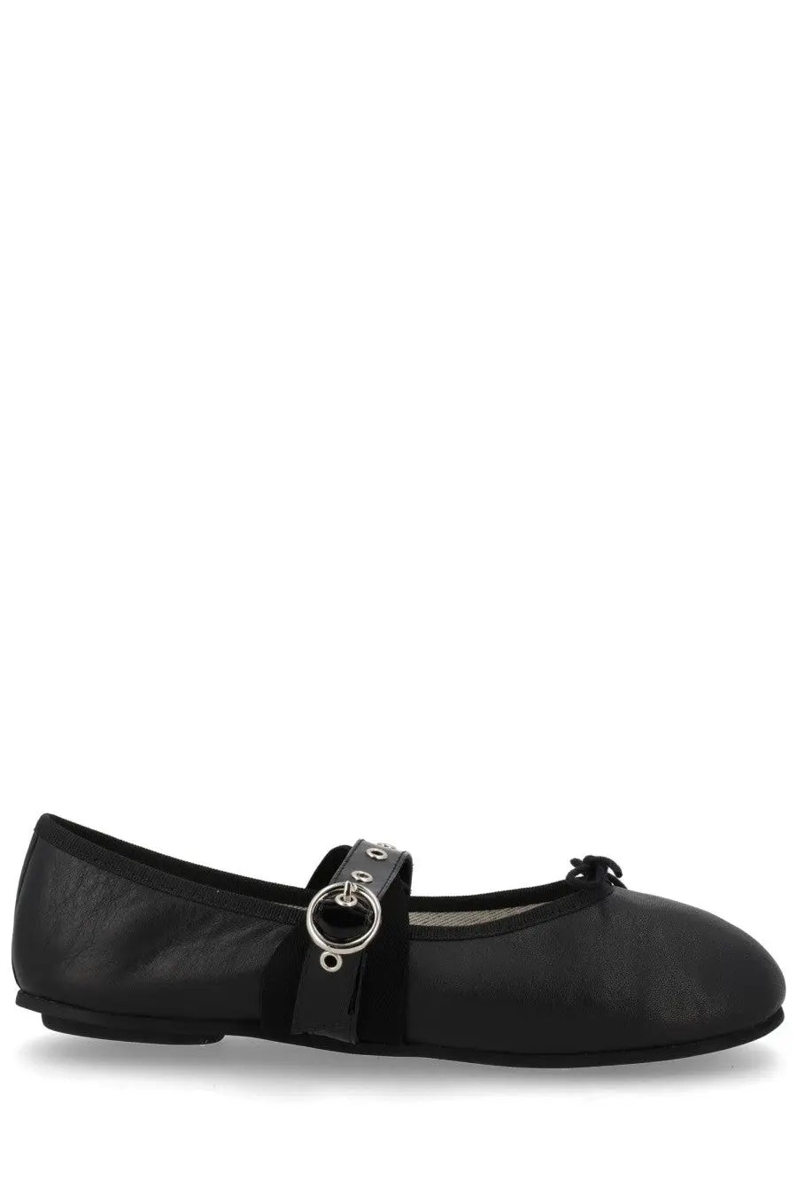 Repetto women’s ballerine ballet twist mary jane black flat shoe in black patent leather with silver buckle and bow detail